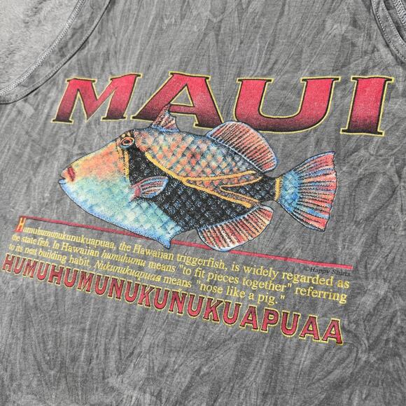 Vintage 90s Hawaii Maui Triggerfish Shirt Tank Mens L Humuhumu Surfer Beach Tee - Picture 4 of 6